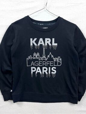 KARL LAGERFELD Paris Black Rhinestone Sweatshirt | Size XS/S
